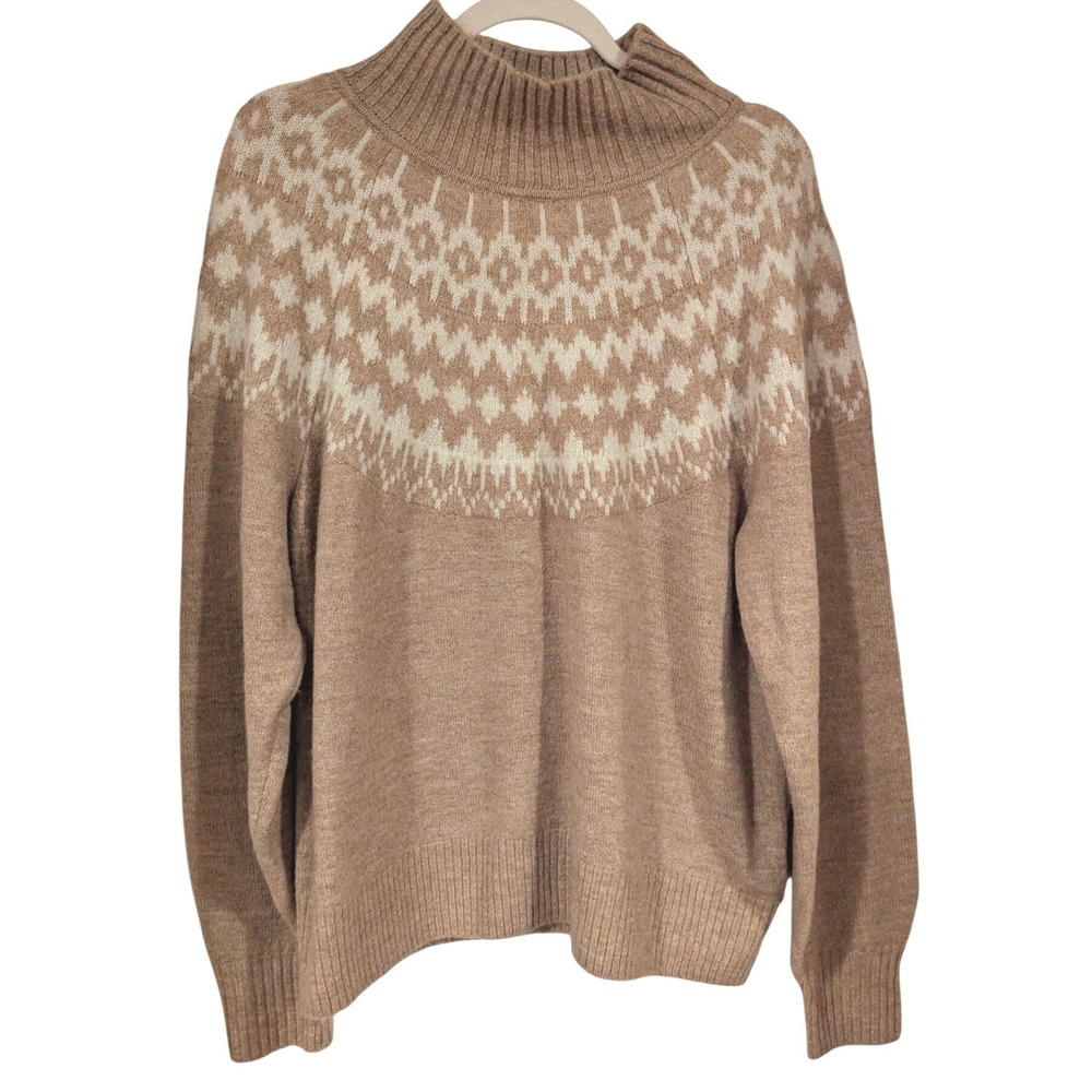 Gap Womens‎ Fair Isle Turtleneck Sweater Tan Cream Size L Long Sleeve Pullover